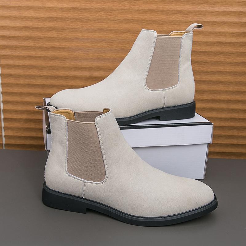 

Модная летняя мужская деловая обувь челси черного и белого цвета, мужские ботинки на плоской подошве, повседневные, удобные, модные замшевые ботильоны, мужские размеры 38-46 38 белый