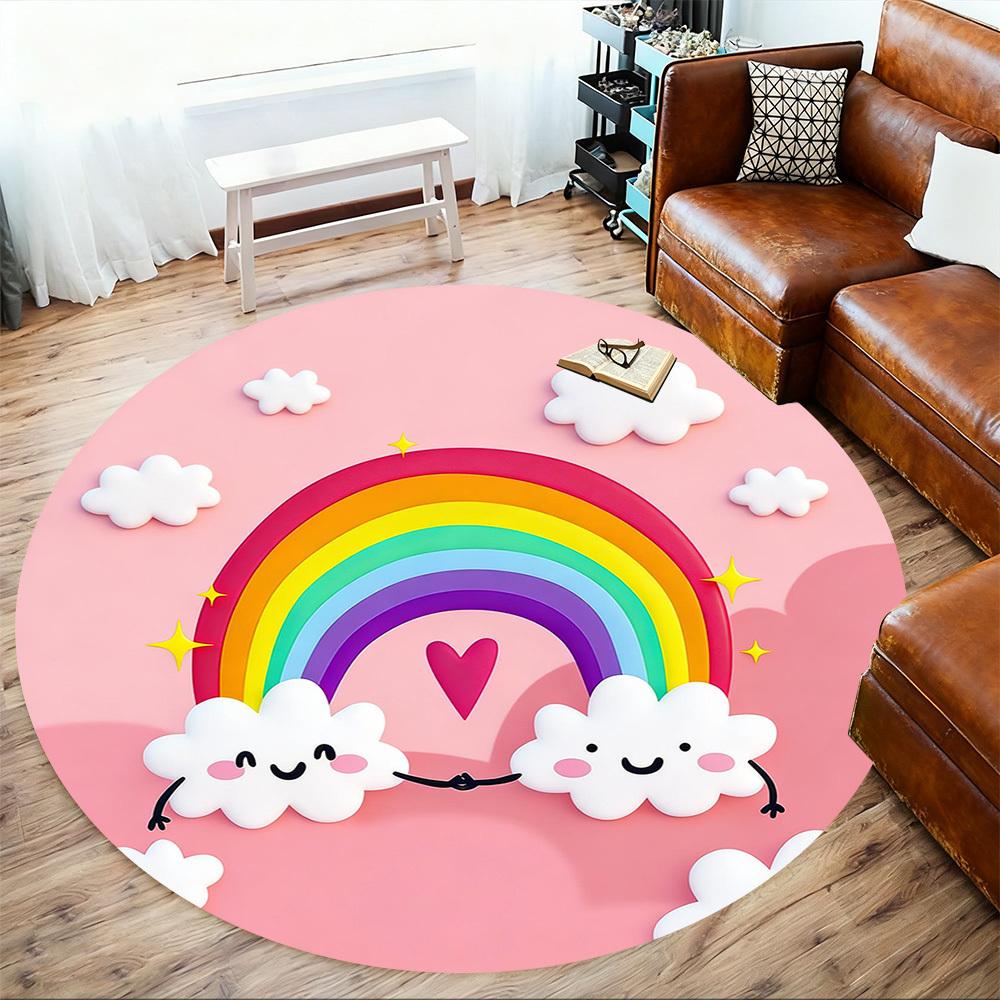 1pc rainbow cloud Round Chair mat office Area Rug - Non-Slip, Floor Mat for Office, Bedroom, and Indoor Decor p127280