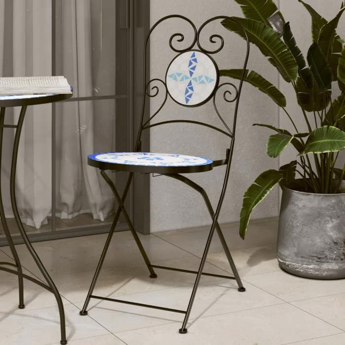 VidaXL Lot de 2 Chaises de Bistro Pliables, Sièges de Terrasse, Chaises de Balcon, Meubles de Patio Extérieur, Bleu et Blanc 4003404