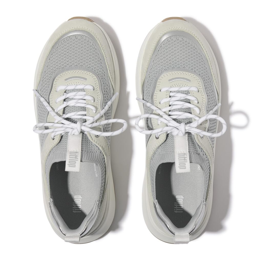 FitFlop Flatform Laced Urban Size cm F-MODE Suede/Knit Slip-On Sneakers, Women's, White/French Grey, 25.0 [Used]