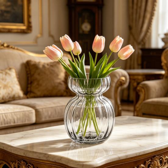Clear Glass Flower Vase for Centerpiece Modern Boho Style Decorative Vase for Wedding Party Indoor Home Decor Housewarming Gift
