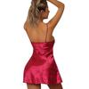 Sexy short backless home nightdress, solid color summer jacquard V-neck suspender skirt simulation silk thin dress women