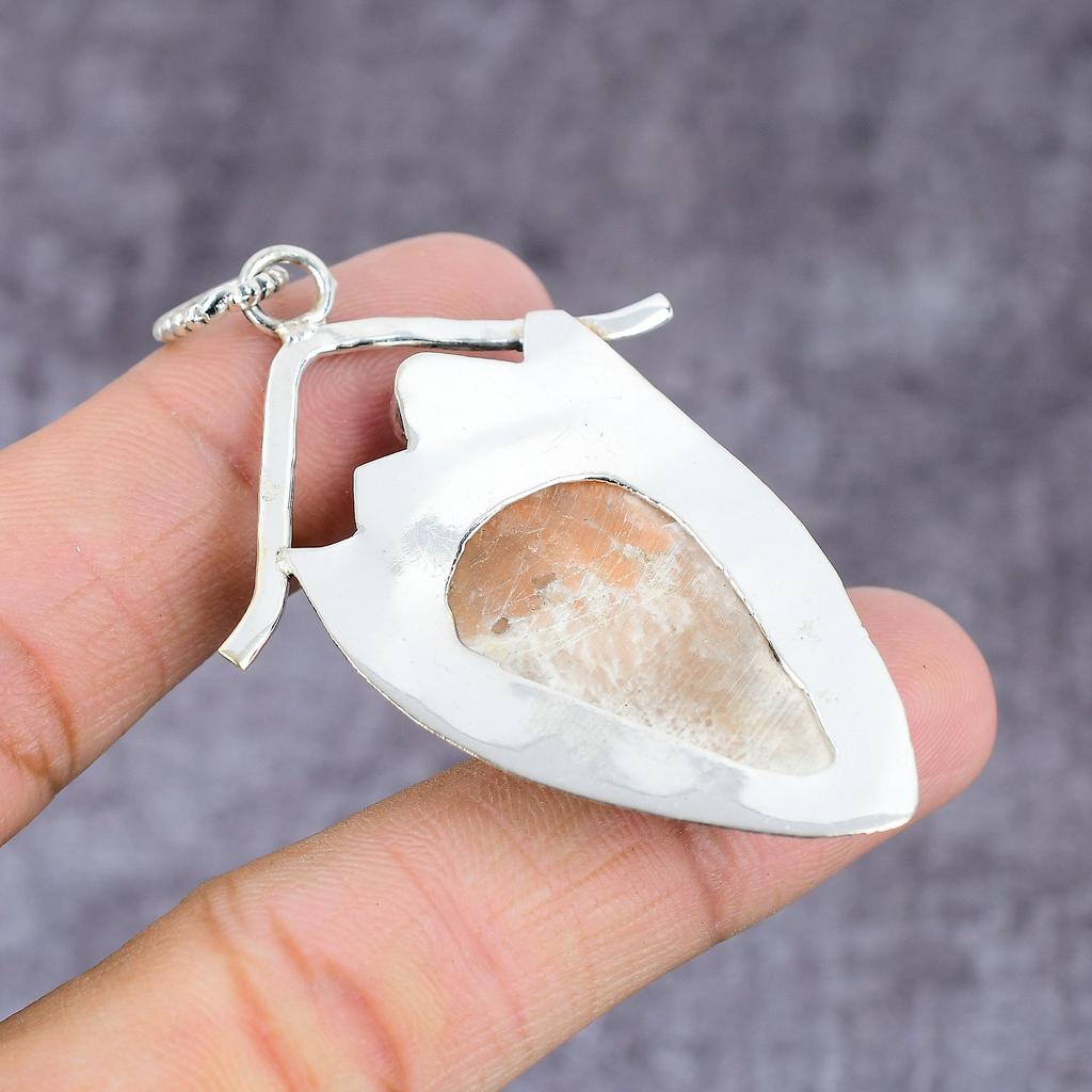 Natürlicher Skolezit, Weißtopaz Edelstein 925 Sterling Silber Anhänger 2,37" S6I40
