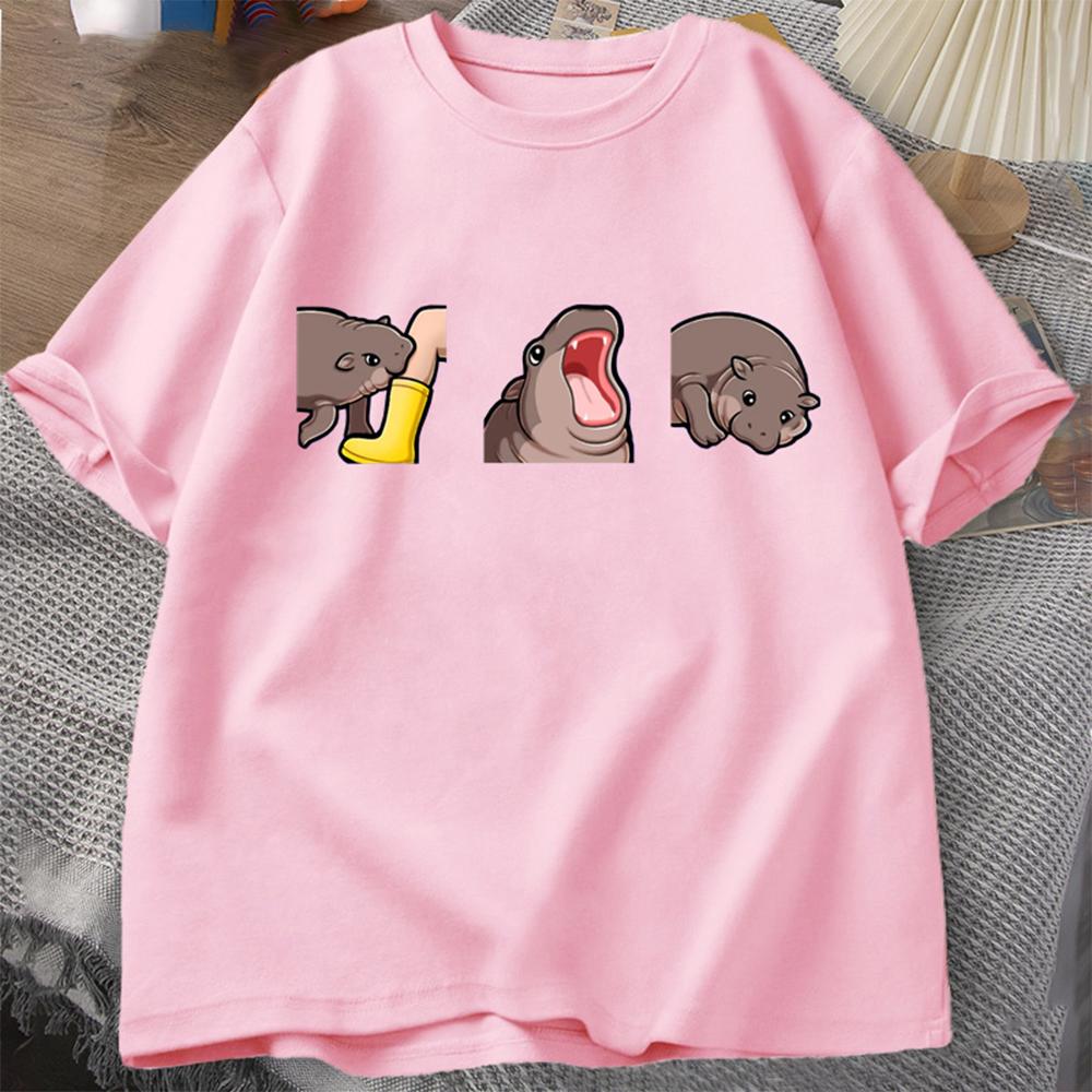 Men's Casual Wear Funny Hippo Moo Deng Printing T-shirt Pygmy Hippo Moo Deng T Shirts Hippo Graphic Kids Women Clothes Tops