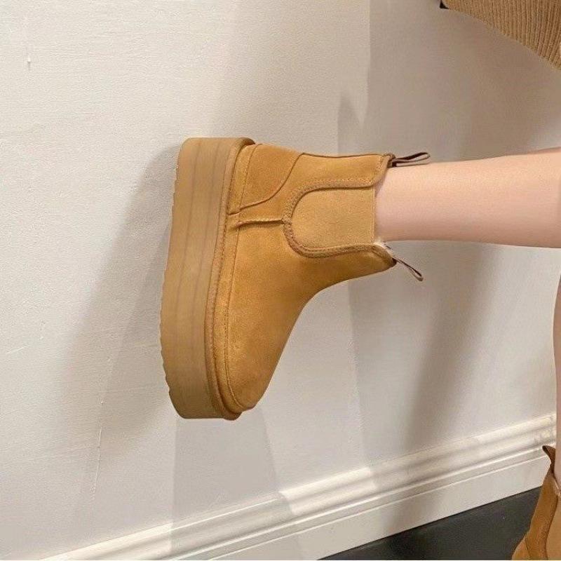 Thick Soled Snow Boots for Women Fashionable Height Increasing Cotton Shoes with Plush Chelsea Short Boots