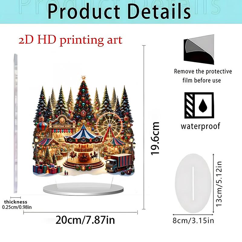 2D Flat Christmas Merry Carousel Christmas Scene Festival Decor Bedroom Office Desktop Ornaments Home Decoration Christmas Gifts