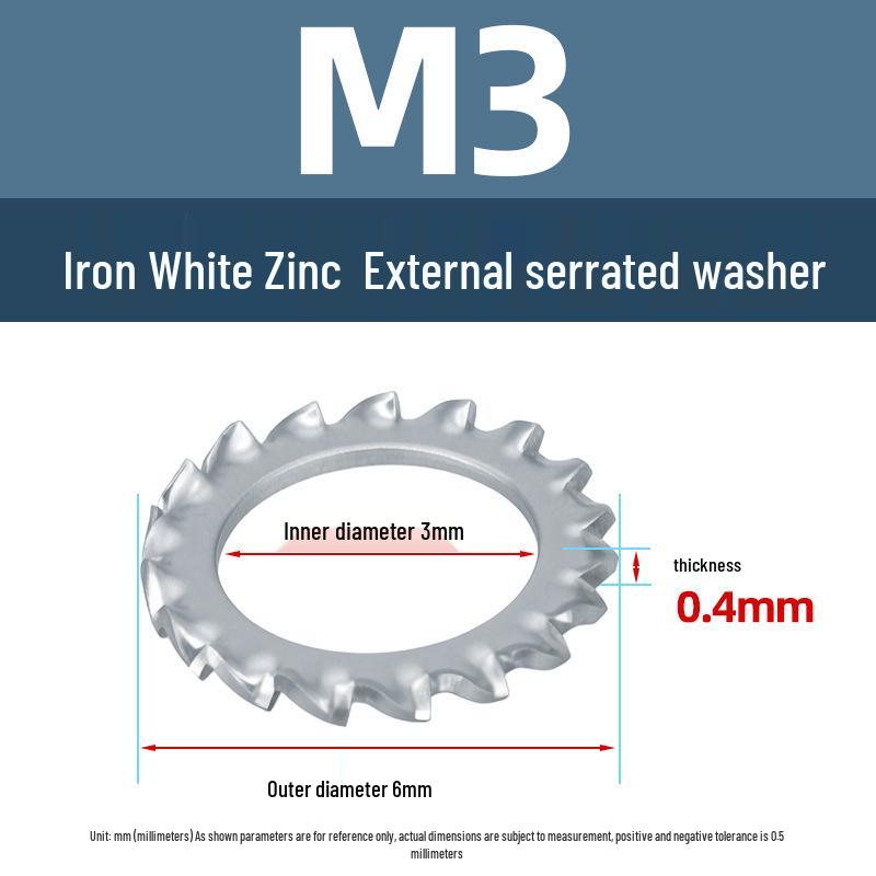 Yigu Yigu Uhlíková ocel Bílý zinek Vroubkovaná pojistná podložka M3-M30, Proti uvolnění, Proti sklouznutí