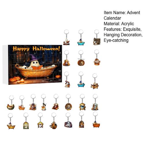 Halloween Advent Calendar 2D Reading Ghost Acrylic Ornaments Set 24 Days Countdown To Halloween Decoration for Holiday Home Party Decor