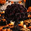 Fake Roses for Graduation Realistic Silk Black with Long Stems Wedding Centerpieces, Halloween Home Flowers Decor Decor, Artificial Faux Floral