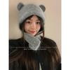 Cute Bear Ears Red Knitted Autumn and Winter Wool Hat Women's Warm Ear Protection Hat Showing Face Small Winter Headhat
