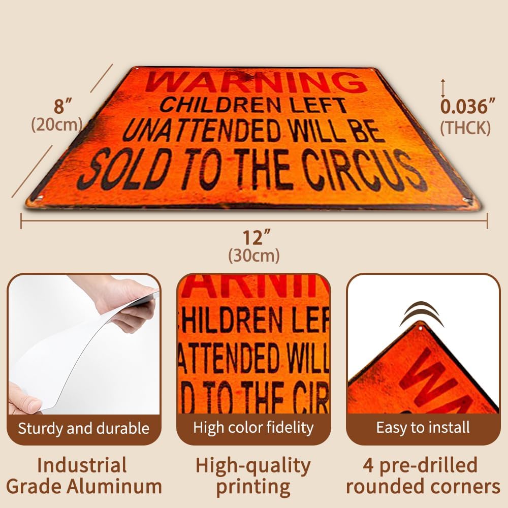 dingleiever-TIN Sign Warning Children Circus Metal Decor Art Kitchen Store Ranch Bar