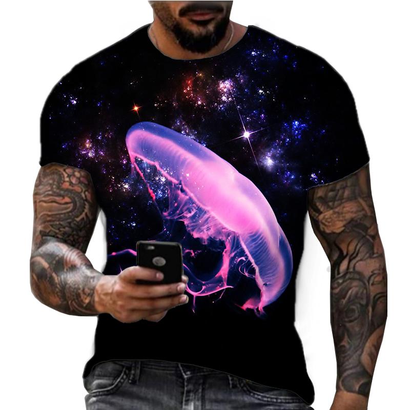 Summer Hot and Colorful Jellyfish Pattern 3D Printing American Casual Sports and Fitness Short Sleeved T-shirt