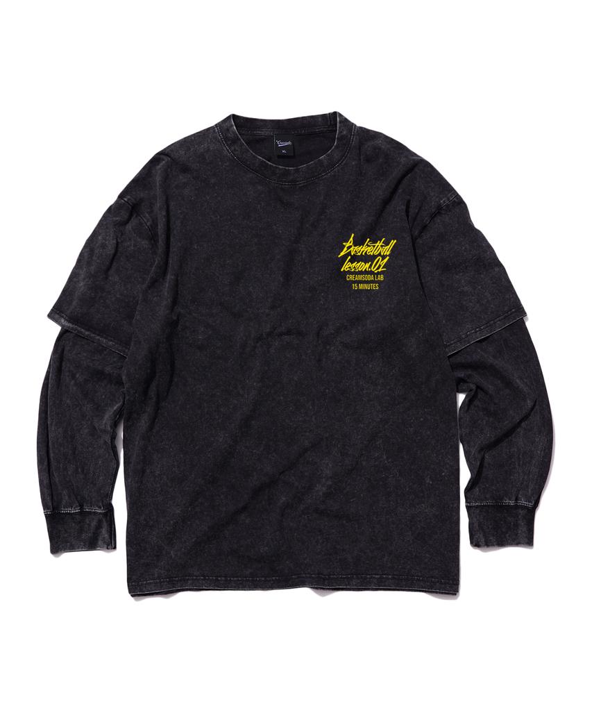 CREAM SODA LAB Quarter Teamplay Pigment Fake Double Layered Long Sleeve Black Yellow