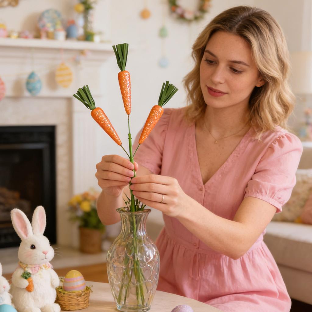 Easter Carrot Stem Decoration Set, Suitable For Easter Spring Home And Table Decorations.