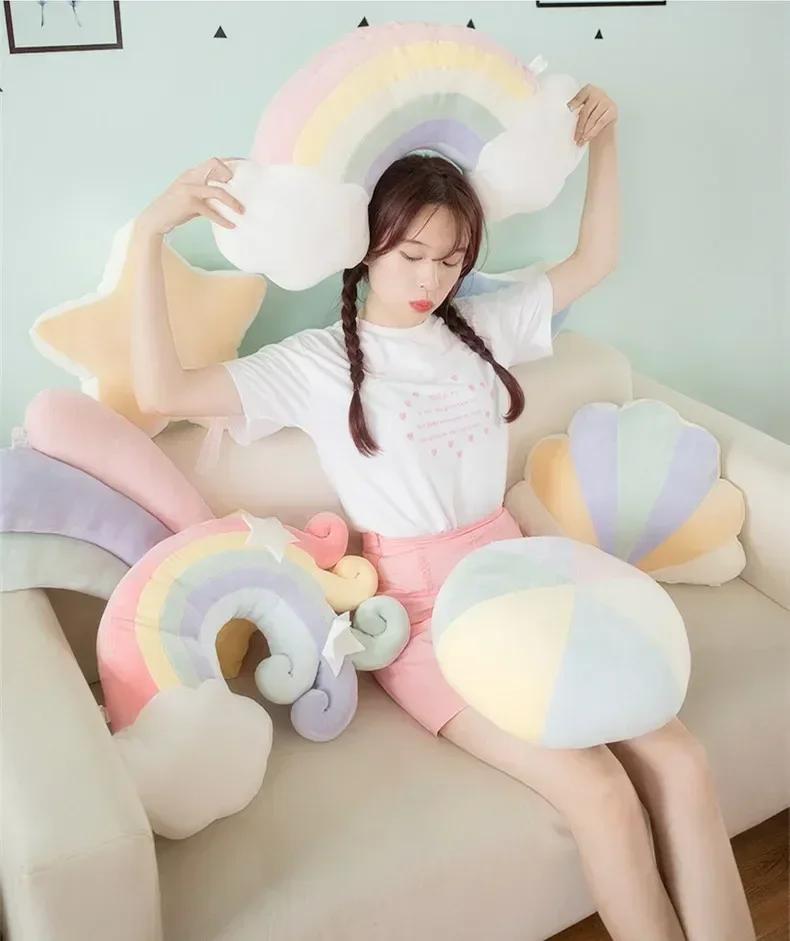 Nordic style pillow bedside rainbow moon star shell cushion pillow stuffed PP cotton toy Children girl plush dolls gift toys