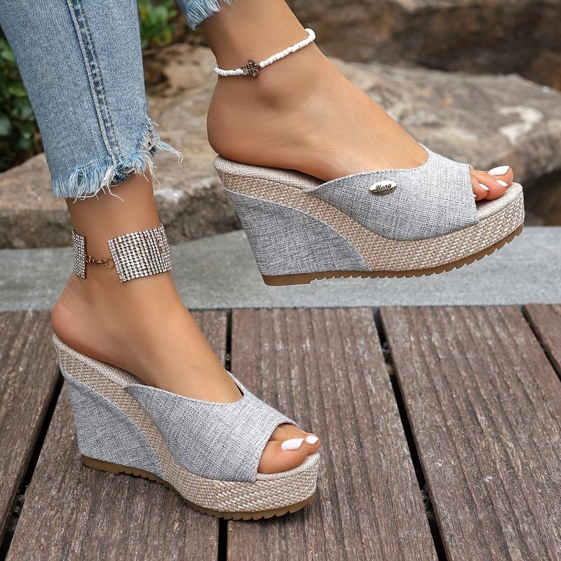 Women'S Summer Wedge Sandals - & Braided Platform Shoes with Adjustable Buckle Strap, Open-Toe Design, Comfortable Fabric Upper & Rubber Sole