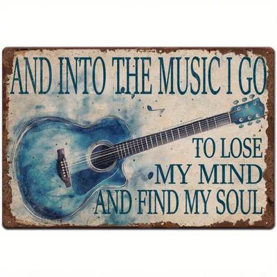 Vintage Guitar Metal Wall Art Retro Music Decor Iron Tin Sign