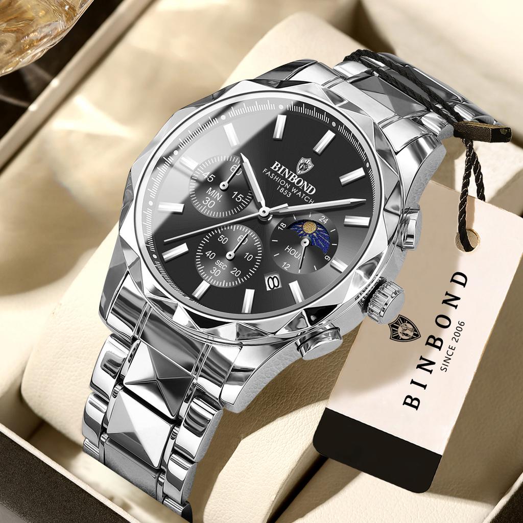 BINBOND Luminous Waterproof Quartz Wristwatch for Men Accurate Luxury Auto Date Chronograph Men's Watch Fashion Durable Reloj