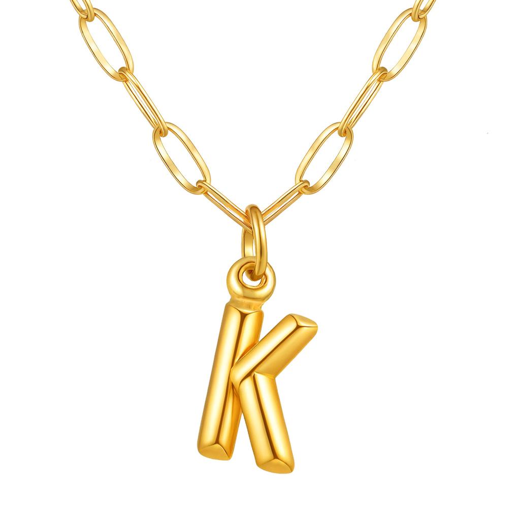 Stainless Steel Plated 18K Gold Small Square Chain Three-Dimensional 26 Letter Pendant Necklace Fashion Jewelry Nc-1958