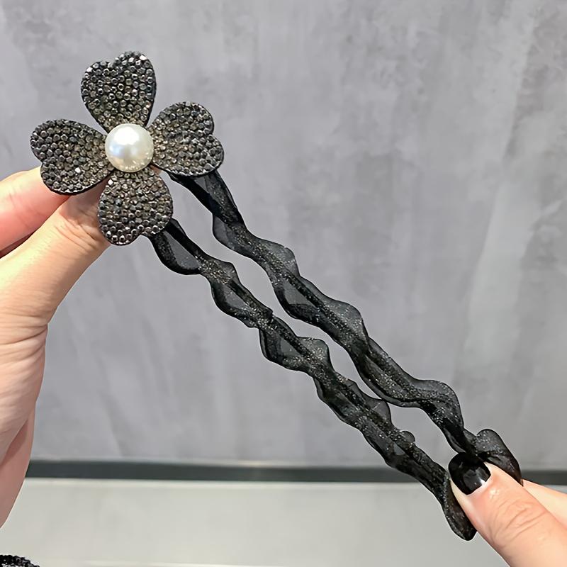 Pearl diamond four-leaf clover hair tie, elegant versatile ponytail hair accessory for ladies daily wear