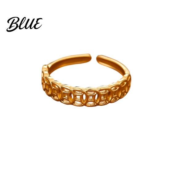 Fortune-Boosting Ring Women Hollow Copper Coin Shape Adjustable Opening Design