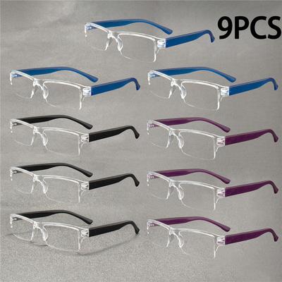 9PCS Y2K-Reading Glasses Frameless Rectangular Armless Design Strengths 0 To +4.0