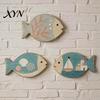Beach House Wall Decor for Home 4Pcs Wooden Hanging Fish Art, Coastal Bathroom Plaque with Nautical Art Living Room Theme Bedroom, Rustic Ornament,