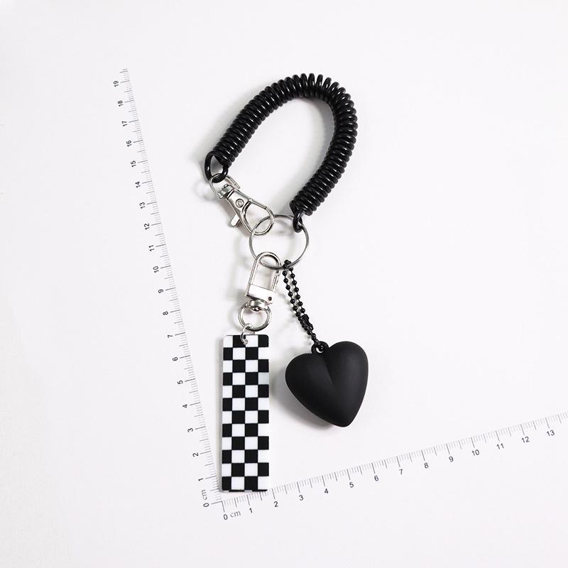 Cartoon Acrylic Cute Checkerboard Car Keychain Key Rings Bag Pendant Anti-Lost Chain