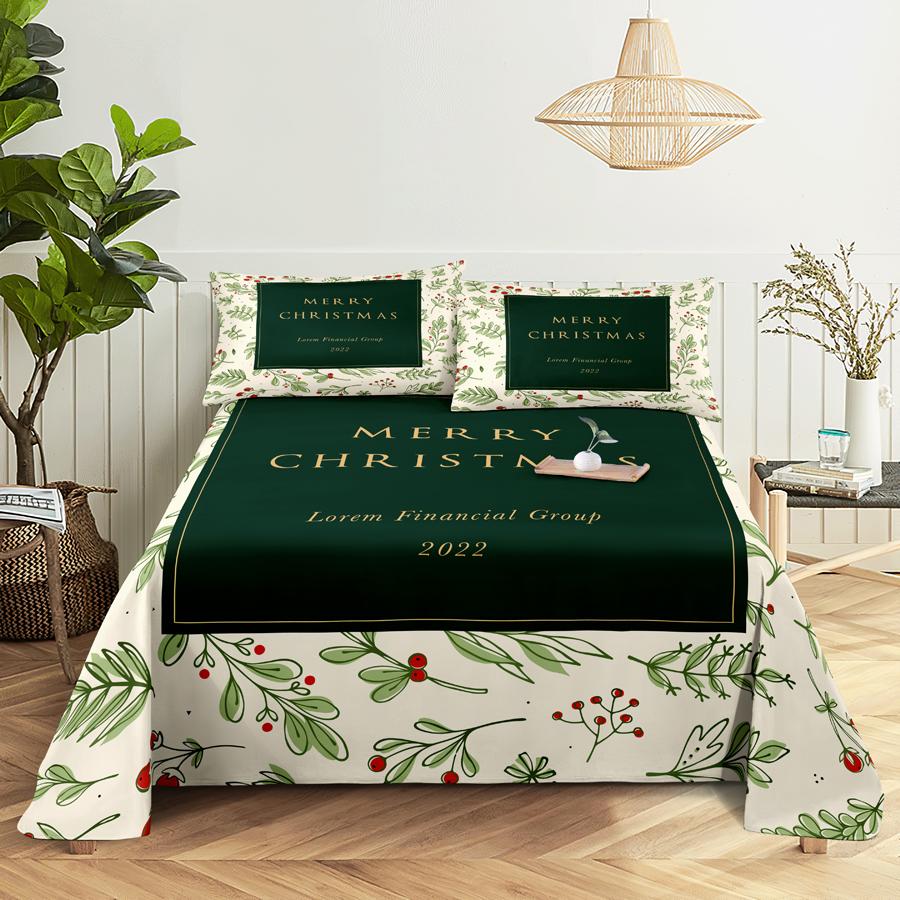Bed Sheet Set 240x220 Christmas Tree With Pillowcase Letter Green For Single Double Beds Kids Adult 3D Bedding Texile Twin Full