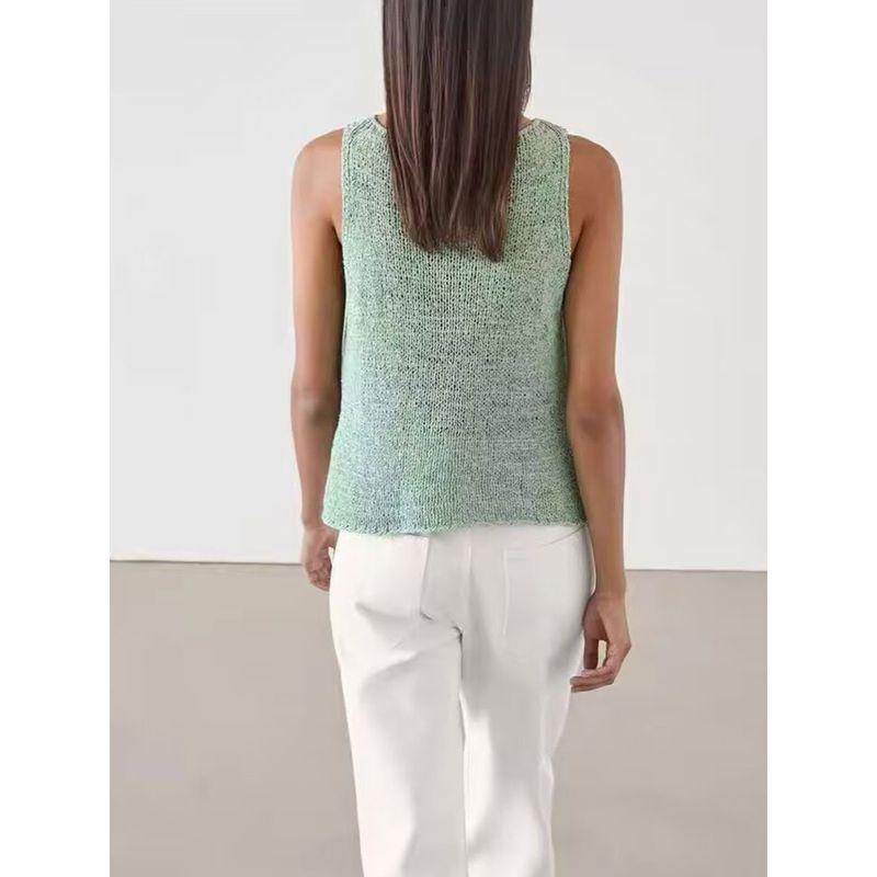 MD Women clothes Mint Mambo Green Series Green Color-Inserted Knitted round Neck Vest Sleeveless T-shirt 05736608498