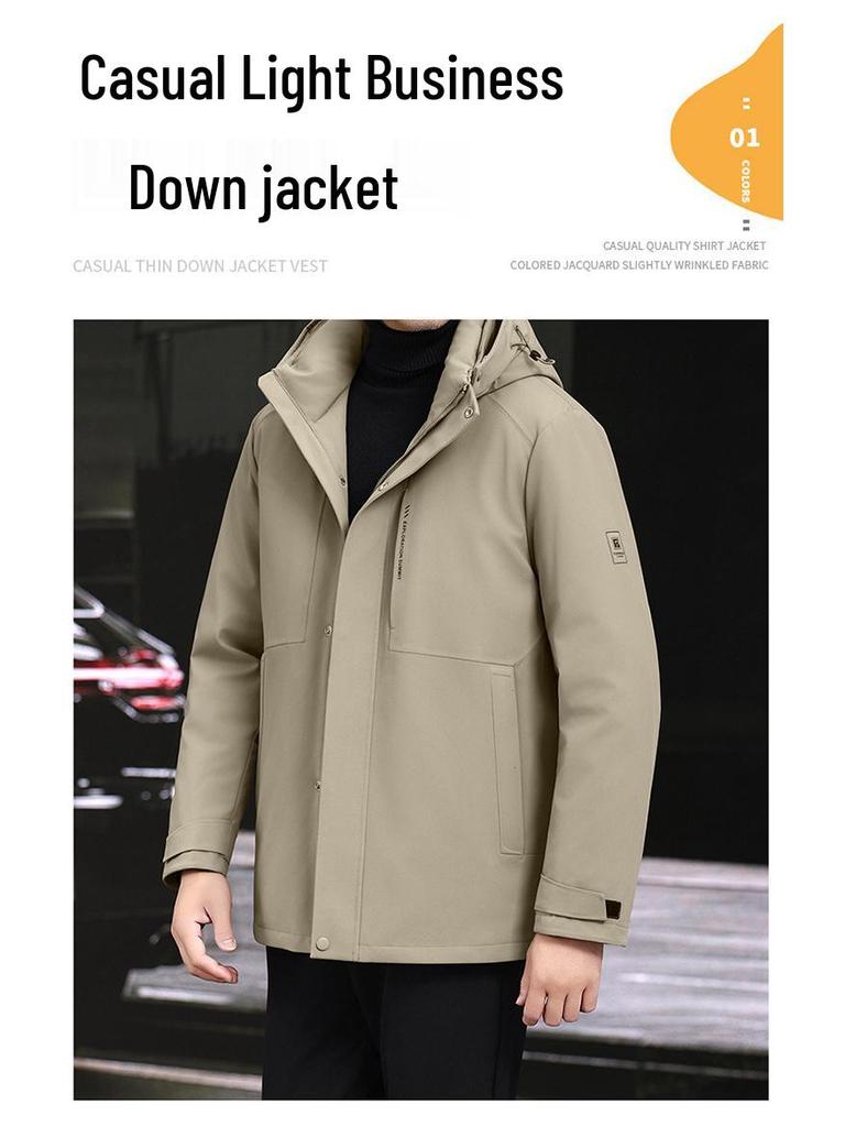 Herren Mittellange Kapuzenjacke aus Gänsedaunen - Neuer Stil, Verdickt, Abnehmbar, Warme Winter Business Casual Oberbekleidung