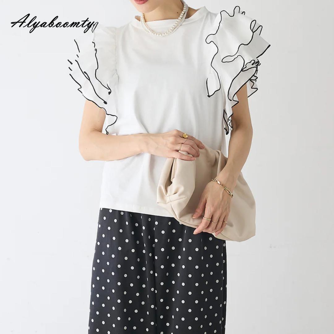 

Корейская мода летняя женская уличная одежда топ черный белый повседневная свободная женская блузка с рукавами-крылышками стильная крутая одежда One Size чёрный