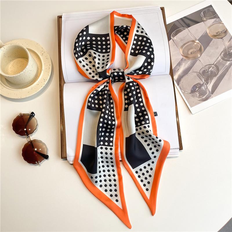 Polka dot small scarf for women, versatile long wide neckerchief, shawl, scarf, tie, all-purpose accessory for spring and