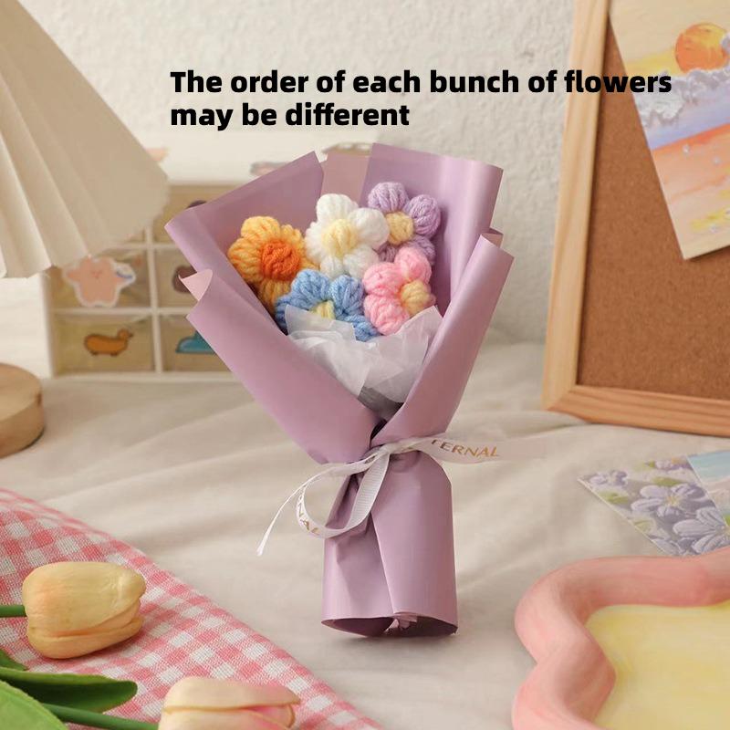 

New Handmade Flower Bouquets Mini Crochet Flowers Colorful Artificial Flowers Teacher s Day Gift Floweres