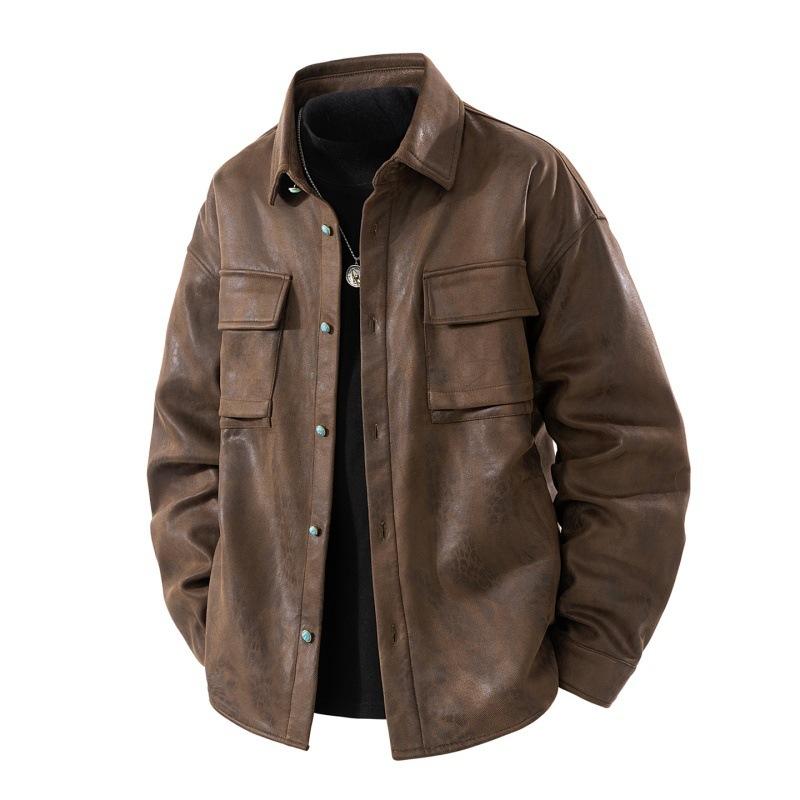 Minimalistische Jacke Herren Camouflage Tie-dye Herbst Retro PU-Lederjacke Hemd Abschnitt Jacke Herren Oberteil Schmutzige Kleidung Atmungsaktiv Arbeit Lässige Jacke