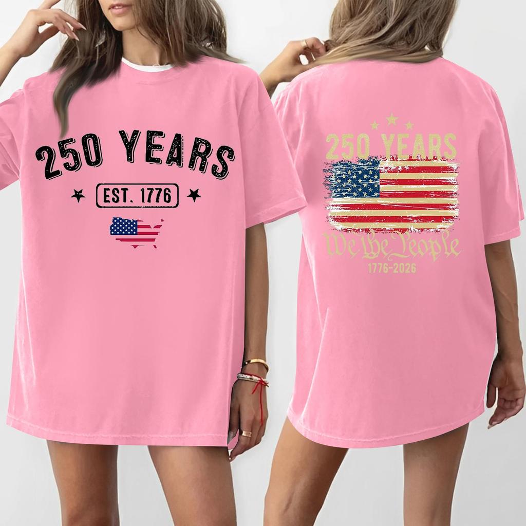 Women's Casual Independence Day 250 Anniversary Printed T-shirt Round Neck Pullover Short Sleeve Top