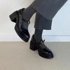 Schafsleder-Version~ Kleine, pendlerfreundliche, vielseitige, erhöhende Loafer-Einzelschuhe für Damen, Retro-Ein-Wort-Modell mit dicksohligen, runden Zehen, kleine Lederschuhe