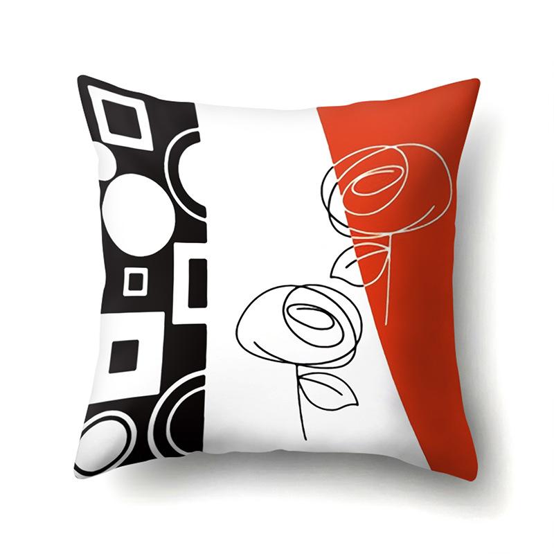 Polyester Pillow Case Car Black and Red Geometric Circle Lines Decorative Home Print Pillow Bedside Cushion Cover
