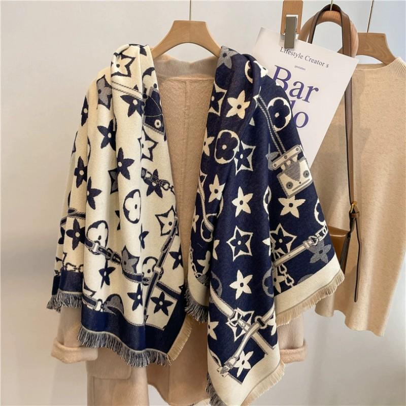 Warm Thick Wool-Blend Scarf With Tassels Soft Faux Cashmere Square Shawl Women Winter Office Daily Wear