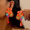 Resin Flower Retro Personality Exaggerated Versatile Water Drop Pendant Earrings
