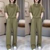 Button-down Casual Sports Outfit for Women, Summer Fashion Set, Straight-leg Pants, Loose Fit, Slimming Two-piece Set