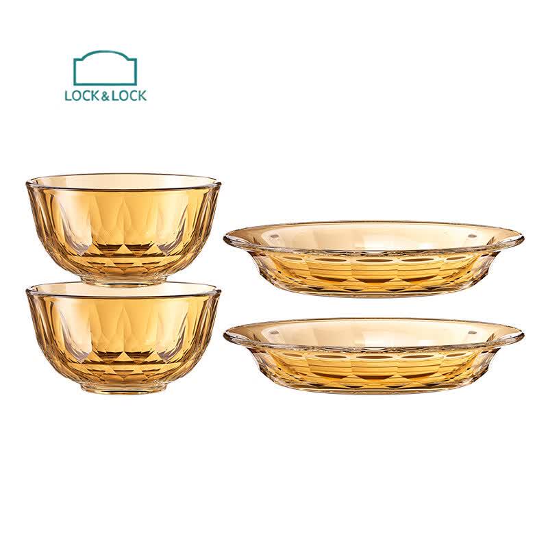 LOCK&LOCK Crystal Amber High Borosilicate Glass 4-Piece Dinnerware Set