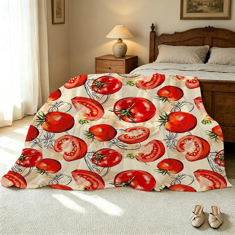 Tomato Series Plush Flannel Throw Blanket Soft, Cozy, Machine Washable, Warm for Home, Sofa Naps, Office Lunch Breaks, Halloween & Christmas