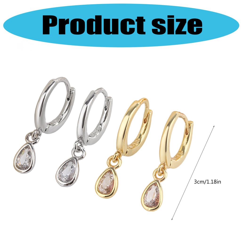 Elegant Zircon Teardrop Dangle Earrings Portable for Women Gold Silver Plated Sturdy Copper Jewelry Accessory Daily Use