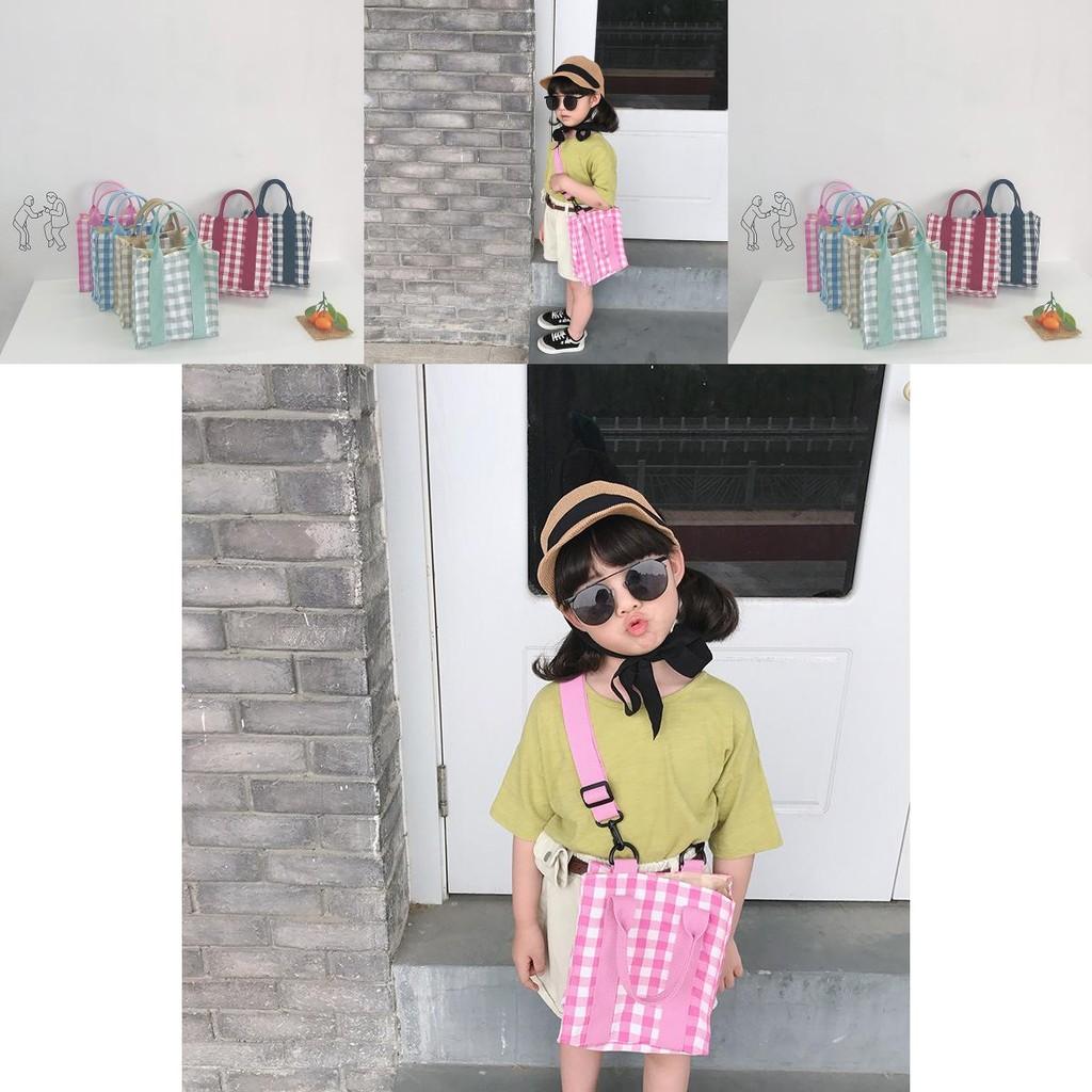 Trendy Children's Shoulder Bag Versatile Plaid Canvas Crossbody Bag For Kids