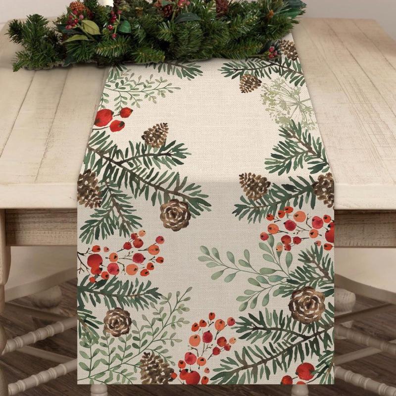 Runner da Tavola Fiocco di Neve Festivo Robusto Lino Decorazione Albero di Natale Copritavola da Pranzo