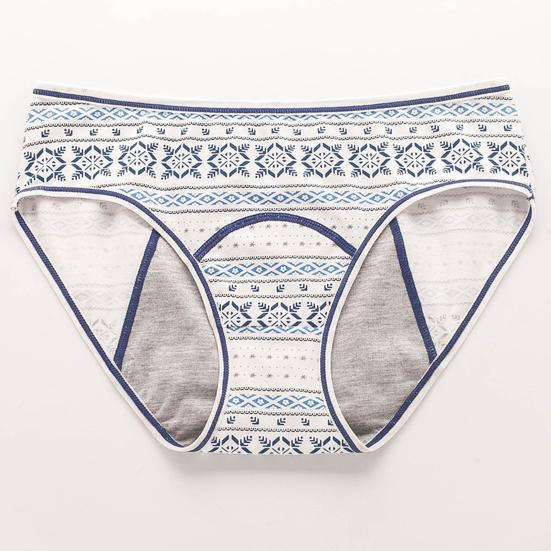 Women Panties Geometric Print High Waist Seamless Elastic Period High Absorbency Prevents Leakage Briefs Menstrual Underpants Daily Wear Sleep