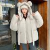 Trendy girl, small down cotton clothes to keep warm in winter, yellow hooded ears jacket design, new bear
