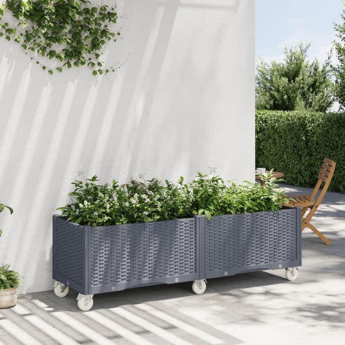 VidaXL Jardinière à Roulettes, Bac à Fleurs, Pot à Plantes, Boîte à Fleurs Jardin Terrasse Patio Extérieur, Bleu Gris 367979