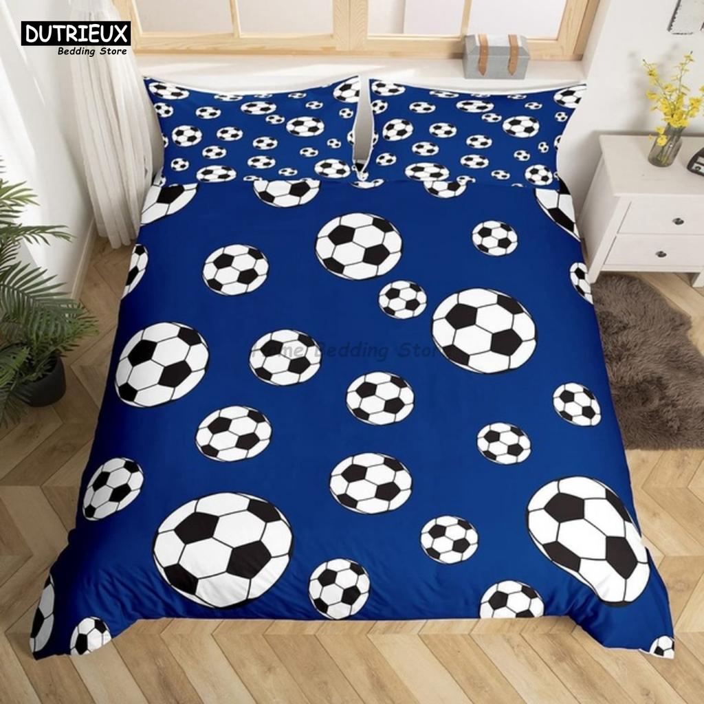White Black Football Bedding Set Ball Sports Bed Linen Double Queen King Twin Full Size Boys Teens Soccer Duvet Cover Set Gifts